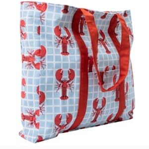 Lobster Print Tote Bag with Red Handles